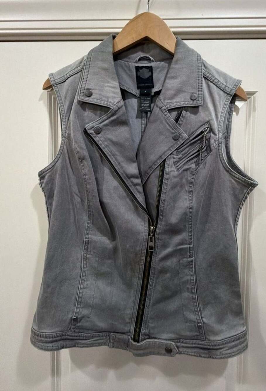 Harley-Davidson Motorcycle Vest Size L Gray Cotton Biker Style